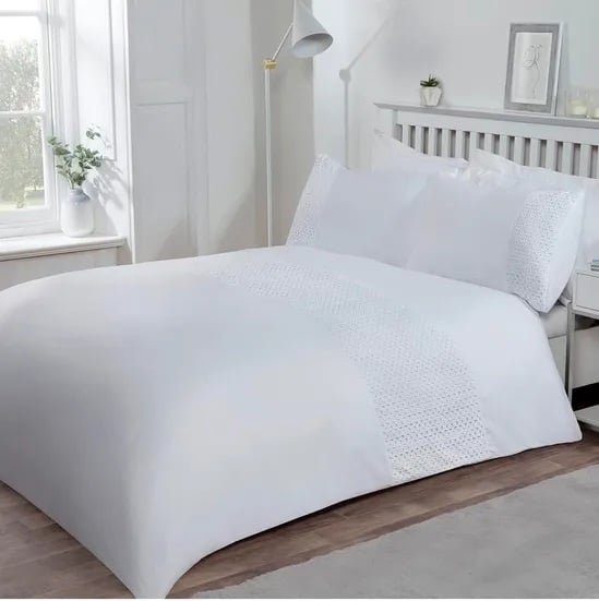 Smart Living Luxury Super Soft Stylish Lace Panel Duvet Cover with Pillowcases - White