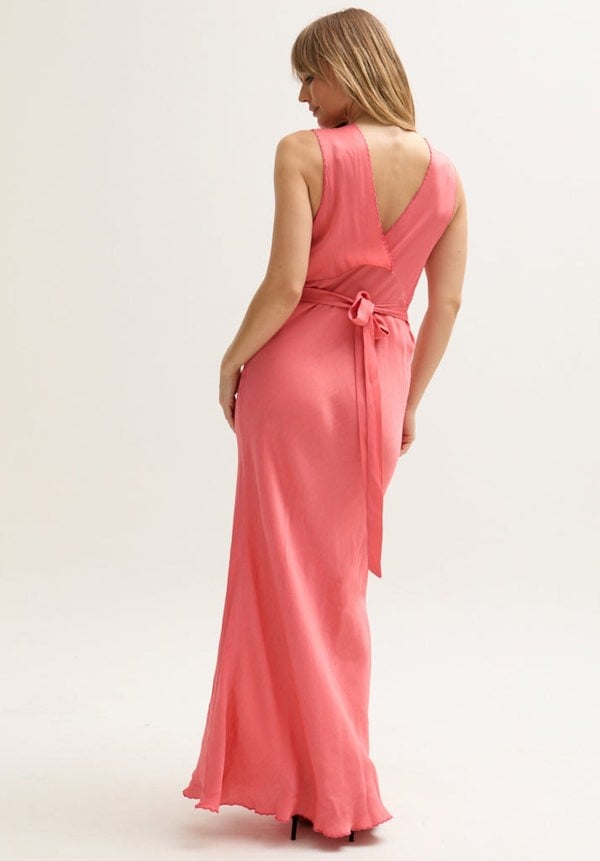 Pandora Bias Cut Sleeveless Embroidered Maxi Dress In Orange