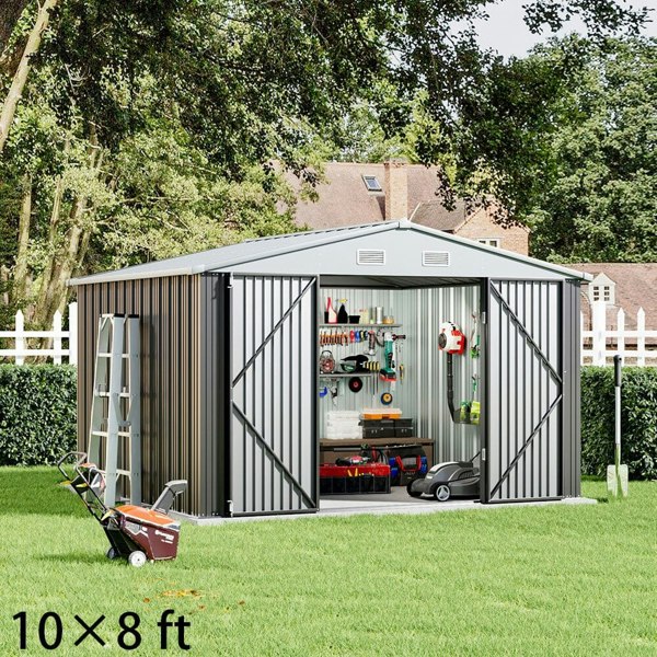 10×8ft/ 10×10ft/ 10×12ft Metal Outdoor Garden Storage Shed Motorcycle Sheds with Lockable Garden Sheds Living and Home 10×8ft 