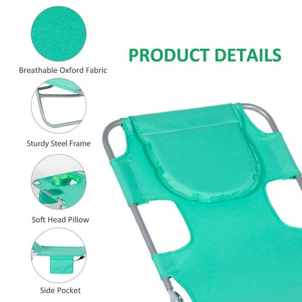 Foldable Sun Lounger with Reading Hole - Green