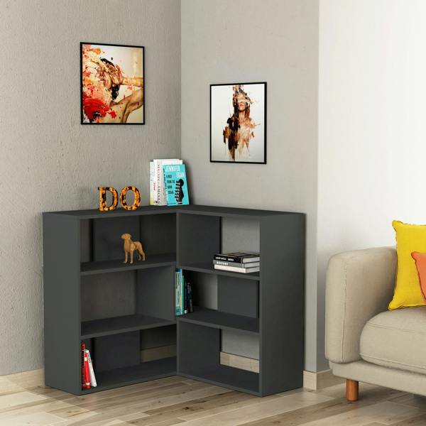 Decortie Molly Modern Corner Bookcase 3 Tier Room Divider Storage Unit Freestanding Melamine Finish 89cm