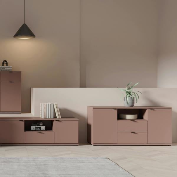 Furniture To Go Ganymede TV Unit with Open Shelf, 2 Drawers & 2 Doors in Terracotta