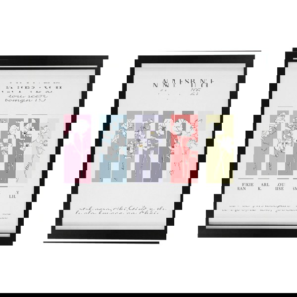Personalised Memento Company Personalised Birth Flower Family of 5 Black Framed Print