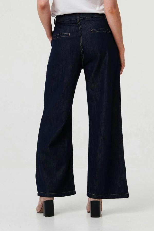 Black | High Waist Pleat Front Wide Leg Jeans