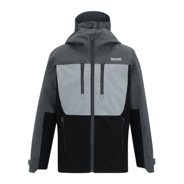 Regatta Childrens/Kids Highton Monochrome Waterproof Jacket - Seal Grey/Cloudy Grey/Black