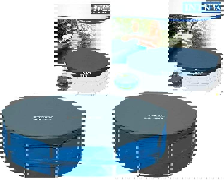 Intex 12 ft Pool Cover and 15.5 ft Ground Cloth – Protective Pool Cover with Heavy-Duty Base Mat