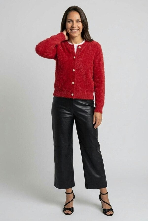 Izabel London Textured Pearl Button Detail Cardigan - Red