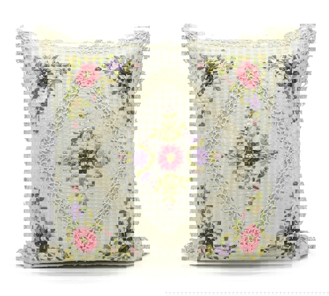 Velosso Floral Crochet Detail Cushion - 45cm x 45cm