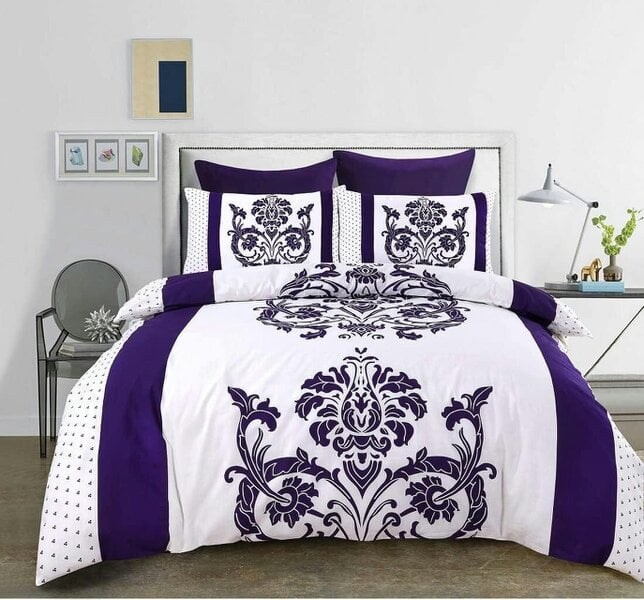 Night Zone Darcy Floral Leaf Duvet Cover Set – Botanical Print Reversible Polycotton Bedding - Plum
