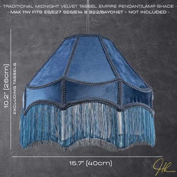 Traditional Victorian Empire 40cm Lamp Shade in Navy Midnight Blue with Tassels Image 5