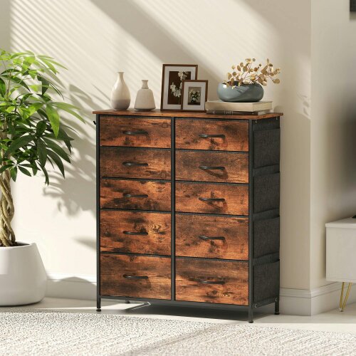 Wyld Haus Nalima Fabric And Metal Rustic Brown 10 Drawer Storage Chest