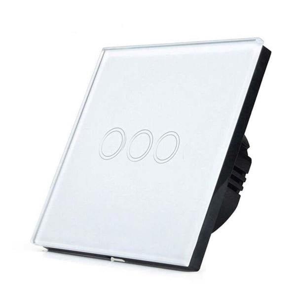 ENER-J 3 Gang Smart Light Switch – White WiFi Touch Switch No Neutral, Alexa & Google Compatible, UK Glass Panel