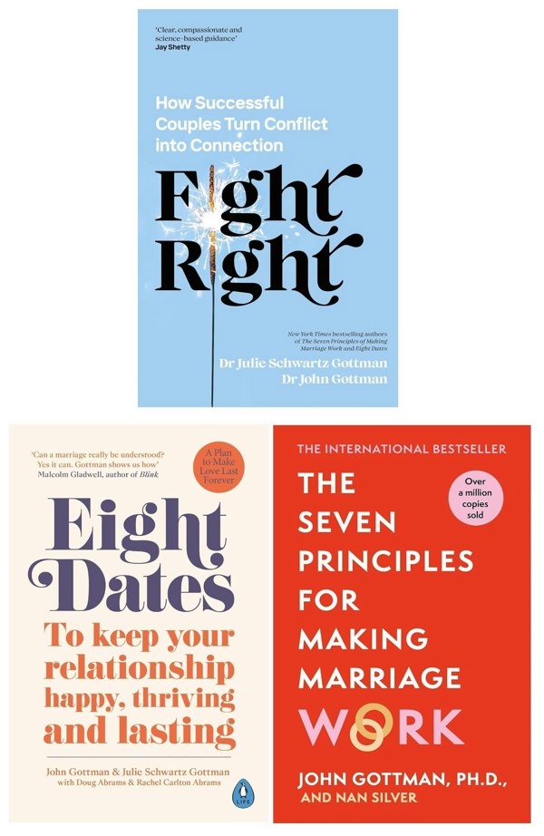 The Seven Principles For Making Marriage Work, Eight Dates, Fight Right Collection 3 Books Set by John Gottman