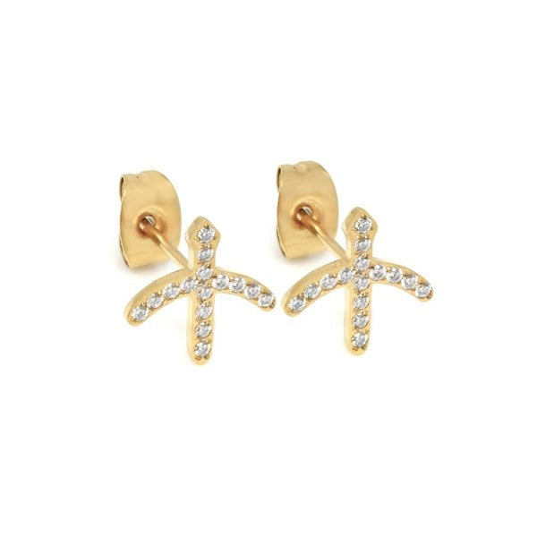 Say It With Sagittarius Earrings with CZ Stones - Yellow Gold Plated