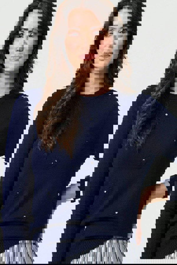 Navy | Floral Gemstone Embellished Jumper
