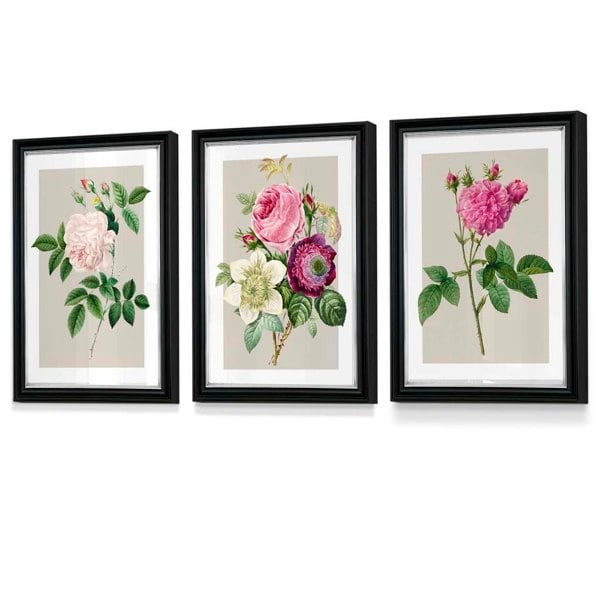 Artze Wall Art Vintage Pink and White Roses Set of 3 Framed Prints