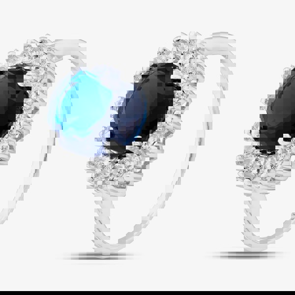 T. H. Baker Sterling Silver Oval Cut Blue Cubic Zirconia Cluster Ring S2159