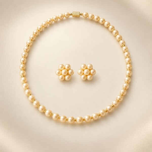 The Colourful Aura Golden Shell Pearl Flower Cluster Necklace and Earring Set
