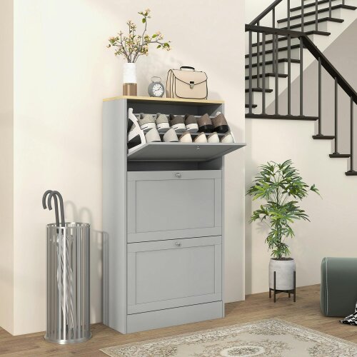 Wyld Haus Sari Wooden Grey Compact 3 Drawer Shoe Cabinet