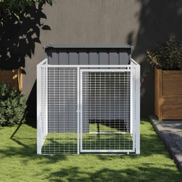 Berkfield Dog House with Run Anthracite 110x201x110 cm Galvanised Steel