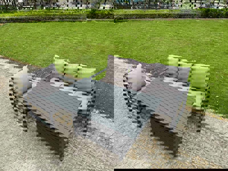 Fimous 4 Seater Aluminium Garden Furniture Set with Adjustable Rising Dining Table - Dark Grey