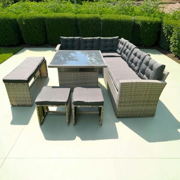 The Garden Marketplace Norfolk Rattan Weave Luxury Garden 10 seater Corner Set Complete With Cushions