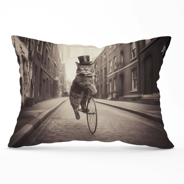 Warren Reed Victorian Cat Riding A Bike Cushions