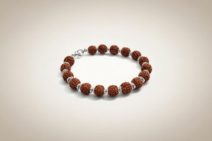 The Colourful Aura Silver Plated Large Rudraksha Hindu Unisex Bracelet