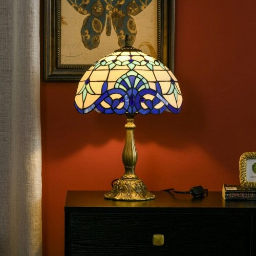 Wyld Haus Repatto Glass And Metal Blue Handcrafted Stained Glass Table Lamp