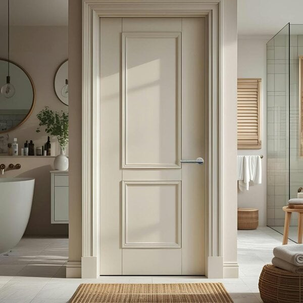 EDH Door Hardware Satin Nickel Knurled Door Handles on Round Rose – Modern Internal Lever Handle