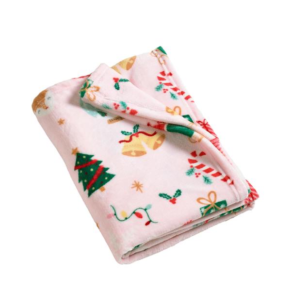 Catherine Lansfield Christmas Happy Holidays Cosy Fleece Blanket Throw Pink