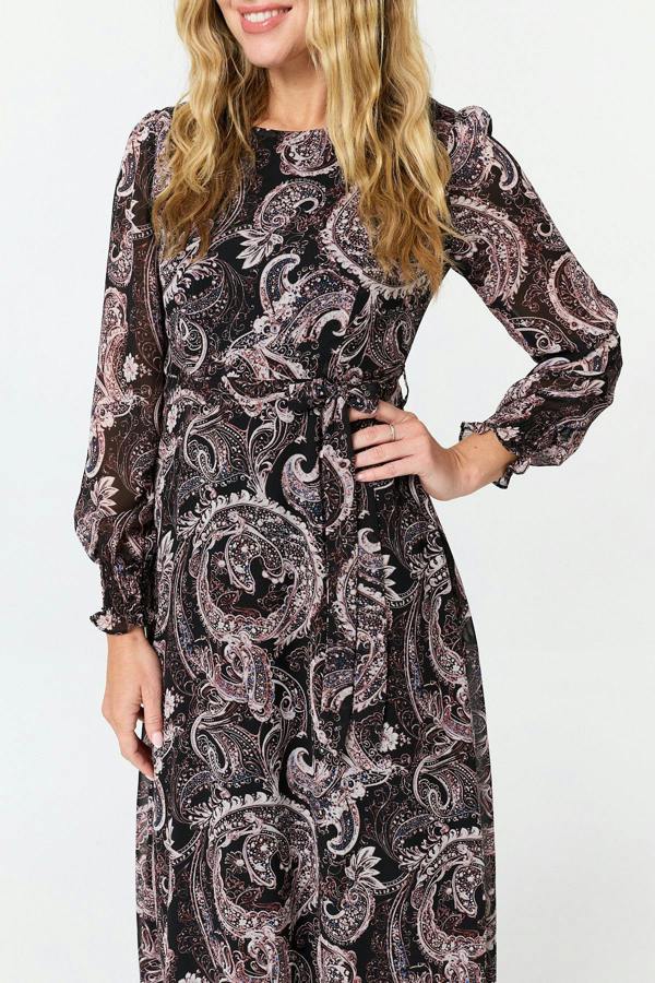 Purple | Paisley Tie Waist Layered Maxi Dress