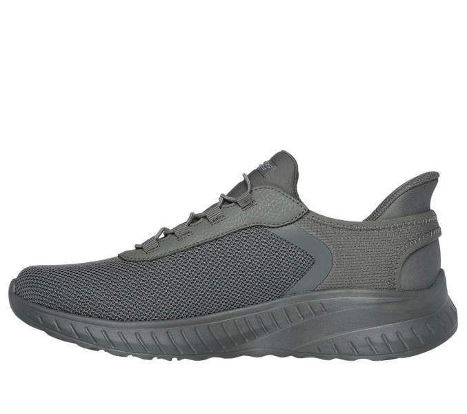 Skechers Bobs Squad Chaos Tough Walk Mens Slip-Ins Casual Trainers, a sleek gray athletic shoe with a breathable mesh upper and cushioned sole for comfort and support.