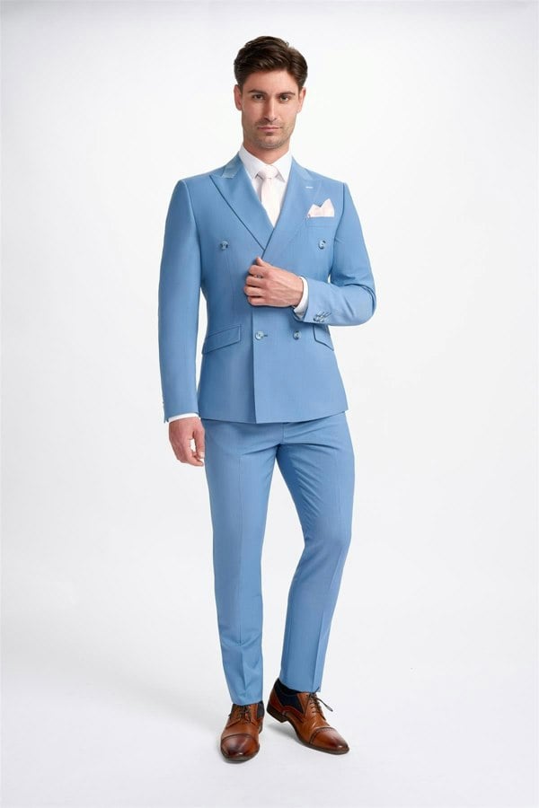 Bond Ocean Blue Double Breasted Suit Front