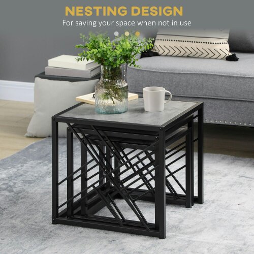 Wyld Haus Safi Metal And Wood Grey Set Of 3 Square Nesting Side Tables With Black Frame