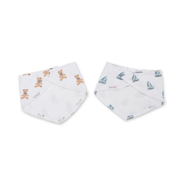 Lulujo - Bandana Bib - Vintage Bear & Sailboats - 2 Pack