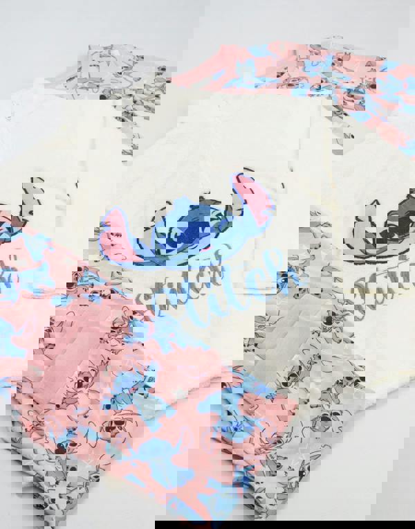 Lilo & Stitch Girls Pink Character Long Sleeve Long Leg Pyjama and Jumper 3 Piece Set