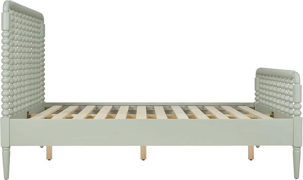 Statement Furniture Cromwell Wooden Bed Frame with Bobbin Design Headboard and Foot End - Pale Olive