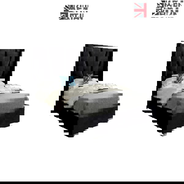 Casa Magna Bellini Wide Curved Winged Upholstered Soft Velvet Bed Frame - Black