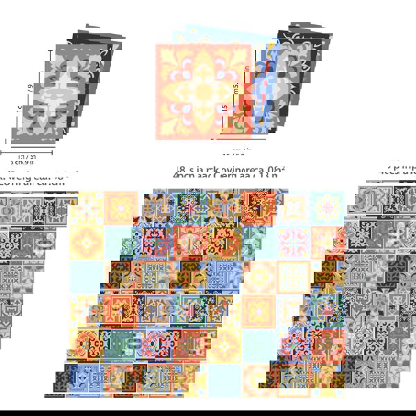 WT1568 - Mara Colourful Mix Mediterranean Wall Tile Sticker Set - 15 cm x 15 cm - 24 pcs