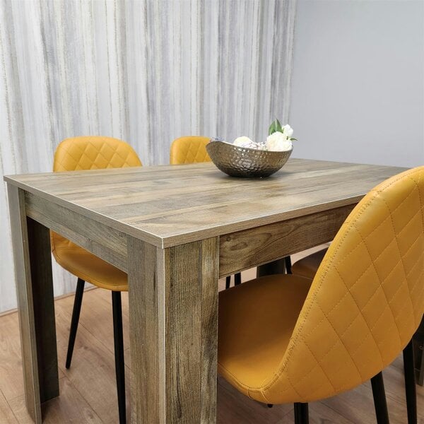 Kosy Koala Dining Table and 4 Chairs Rustic Effect Table with 4 Mustard Gem Patterned Chairs
