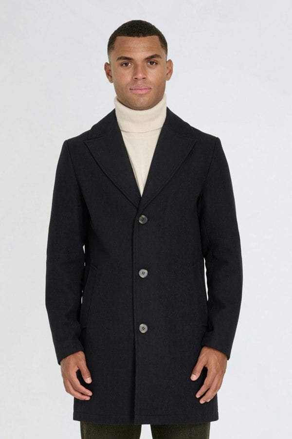 Harry Brown London Josh Wool Melton Overcoat - Navy