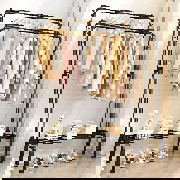 Havendro Heavy Duty Double Clothes Rail Hanging Rack Garment Display Stand Shoes Storage