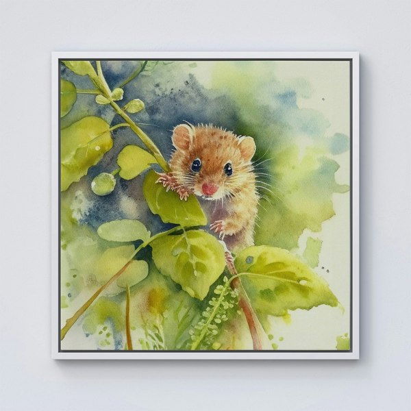 Warren Reed Dormouse Watercolour Framed Canvas