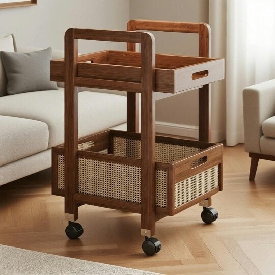 Havendro Multi-functional Wooden Storage Cart with Wheels for Snacks and Essentials