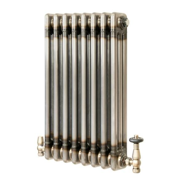 Traditional 3 Column Radiator & Valves - 600mm x 425mm - Raw Metal