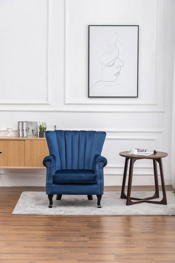 Blue Velvet Wingback Chair Upholstered Armchair Wingback Chairs Living and Home RoyalBlue