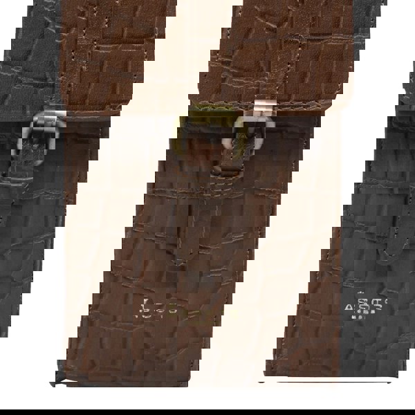 Assots London 'PETRA' Tan Croc Real Leather Mobile Phone Crossbody Bag