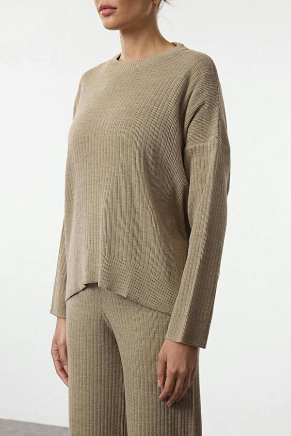 WOVCOR 2-Piece Loose Fit Basic Ribbed Knit Top & Pants Set