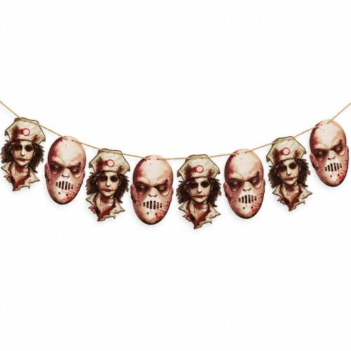 Shatchi 24x16cm Bloody Faces Halloween Hanging Garland with 8 Decorative Cut-Outs